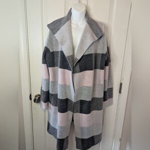 LOFT Plaid Open Front Duster Cardigan, Pink-Black-Gray, Size XL